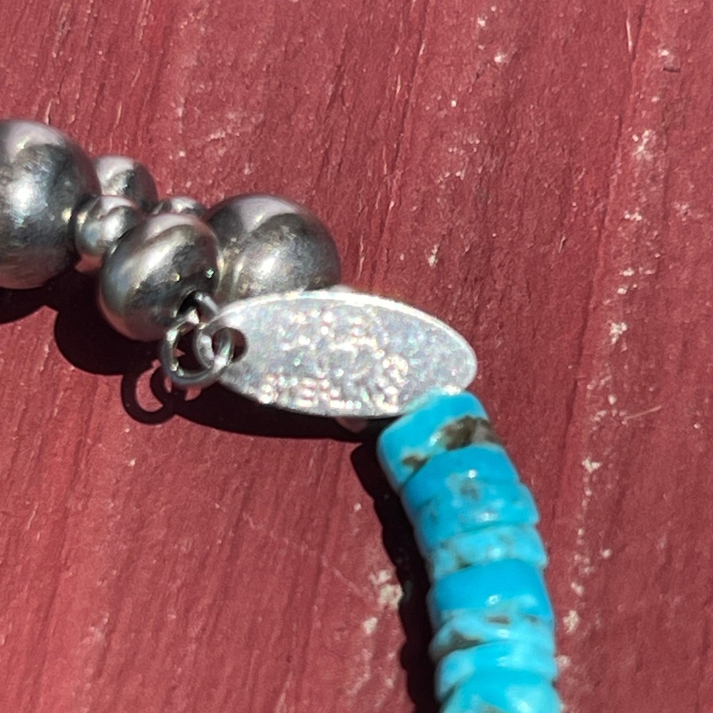 Navajo Made Turquoise and Sterling Silver Pearls Strung on Memory Wire 5-8" - Picture 3 of 7
